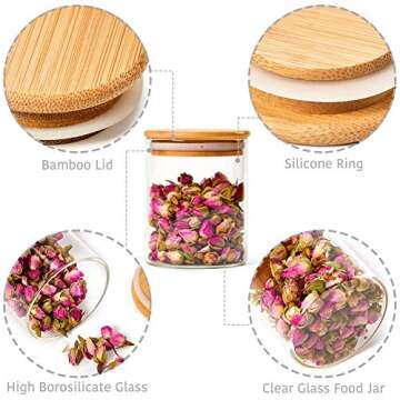 EZOWare Set of 6 Airtight Glass Food Jars with Natural Bamboo Lids, 15.2oz + 24oz Kitchen Clear Canister Storage Container Set for Storing Candy, Cookie, Rice, Sugar, Flour, Spices, Nuts, Coffee