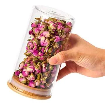 EZOWare Set of 6 Airtight Glass Food Jars with Natural Bamboo Lids, 15.2oz + 24oz Kitchen Clear Canister Storage Container Set for Storing Candy, Cookie, Rice, Sugar, Flour, Spices, Nuts, Coffee