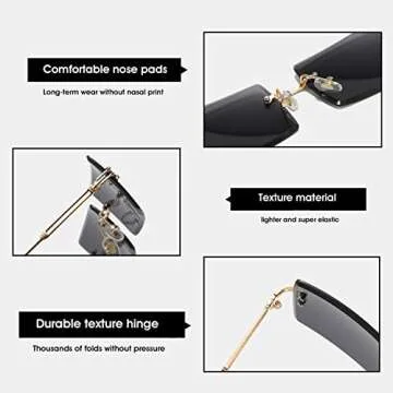 BUTABY Rimless Rectangle Sunglasses for Women/Men Ultralight Metal Frame Eyewear Fashion Square UV400 Glasses Unisex Tea