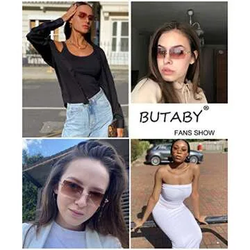 BUTABY Rimless Rectangle Sunglasses for Women/Men Ultralight Metal Frame Eyewear Fashion Square UV400 Glasses Unisex Tea