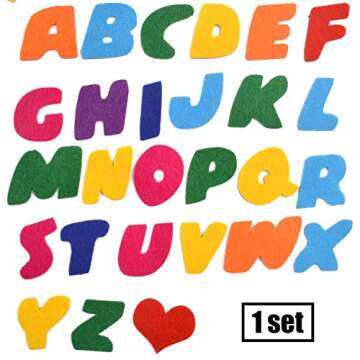 Felt Letter Stickers, 104 pcs Assorted Colors Self-Adhesive Letters Felt Alphabet Stickers A-Z with 4pcs Heart Stickers for Decoration Arts and Crafts