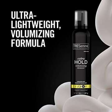 TRESemmé Tres Mousse Tres Extra Firm Control Mousse, Frizz Control with Flexible Feel for All Hair Types, Humidity Resistant, 10.5 oz
