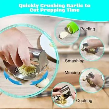 Kebley Garlic Press Rocker Set Bottle Opener Heavy Duty Stainless Steel Garlic Mincer Crusher Professional Kitchen Gadgets Garlic Chopper Silicone Peeler And Cleaning Brush, SB222