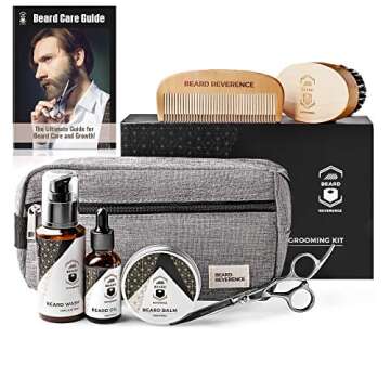 Beard Reverence Premium Beard Grooming Kit for Men Care w/Upgraded Travel Bag – All-Natural Beard ...