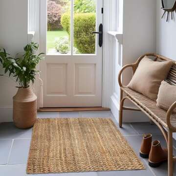 IRONGATE Jute Handspun Area Rug - Premium Jute Handwoven Reversible Chunky Textured Tan Beige Neutral Throw Accent Rug Carpet - Rustic Farmhouse Living Room Bedroom Den Study Décor -24" x 36" Natural