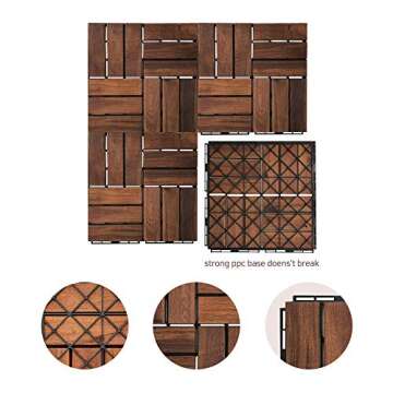 Acacia Interlocking Deck Tiles - 12"×12" Outdoor Flooring