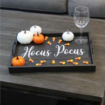 Elegant Designs, 15.50" x 12", Decorative Wood Serving Tray w/Handles, Black Wash Hocus Pocus (HG2000-KHP)