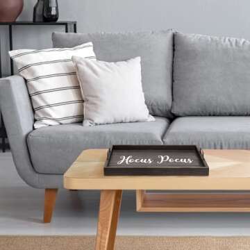 Elegant Designs, 15.50" x 12", Decorative Wood Serving Tray w/Handles, Black Wash Hocus Pocus (HG2000-KHP)