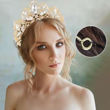 TOCESS Gold Crown Tiara for Women Wedding Crystal Rhinestone Tiara Queen Princess Crown for Bride Bridal Lady, Hair Accessories for Costume Party Prom Quinceanera Birthday, Ideal Gift for Women (Gold)