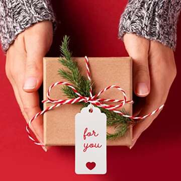 G2PLUS Gift Tags with String, 100PCS Hollow Heart Gift Tags, 2''x4'' Blank Hang Tags, Heart Wedding Favors Tags, White Paper Tags for Valentine's, Mother's Day, Christmas Party Favors