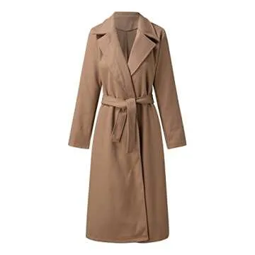 Ondogdog Women's Trench Coat Long Double-Breasted Fall Fashion 2023 Classic Lapel Slim Overcoat Oute...