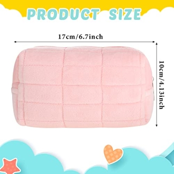 3 Pcs Plush Makeup Bag Checkered Cosmetic Bag Cosmetic Travel Bag Large Zipper Travel Toiletry Bag Portable Multi Functional Capacity Bag Cute Makeup Brushes Storage Bag for Women, Pink, Blue, White