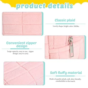 3 Pcs Plush Makeup Bag Checkered Cosmetic Bag Cosmetic Travel Bag Large Zipper Travel Toiletry Bag Portable Multi Functional Capacity Bag Cute Makeup Brushes Storage Bag for Women, Pink, Blue, White
