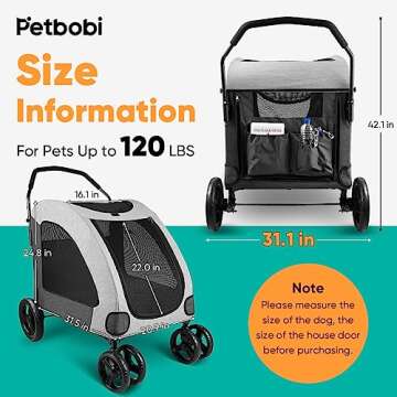 Petbobi Dog Stroller for Medium Dogs - Easy Fold Dual Entry Pet Stroller with One-Foot Brake, All Terrain Dog Wagon Cart with Large Air Mesh, Ideal for Large Senior Pets up to 80 lbs, Dark Grey