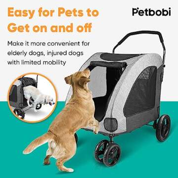 Petbobi Dog Stroller for Medium Dogs - Easy Fold Dual Entry Pet Stroller with One-Foot Brake, All Terrain Dog Wagon Cart with Large Air Mesh, Ideal for Large Senior Pets up to 80 lbs, Dark Grey