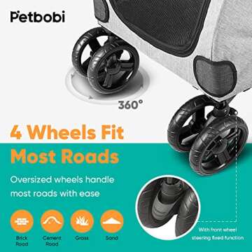 Petbobi Dog Stroller for Medium Dogs - Easy Fold Dual Entry Pet Stroller with One-Foot Brake, All Terrain Dog Wagon Cart with Large Air Mesh, Ideal for Large Senior Pets up to 80 lbs, Dark Grey