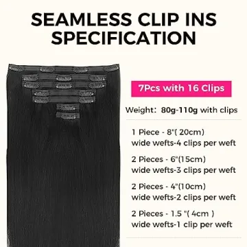 Lashey Seamless Clip in Hair Extensions 18 Inch Jet Black
