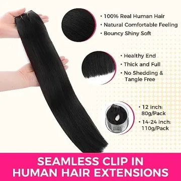 Lashey Seamless Clip in Hair Extensions 18 Inch Jet Black