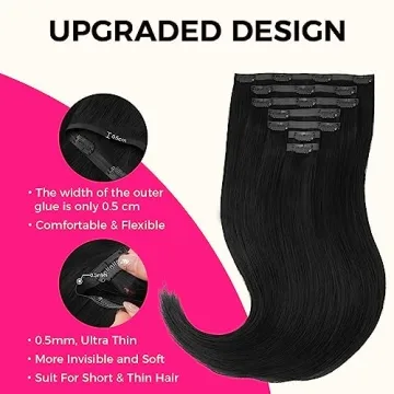 Lashey Seamless Clip in Hair Extensions 18 Inch Jet Black