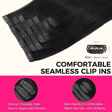 Lashey Seamless Clip in Hair Extensions 18 Inch Jet Black