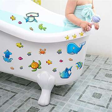 24PCS Non Slip Bathtub Stickers, Cartoon Marine Life Bath Tub Stickers, PVC Matte Bath Tub Slip Stic...