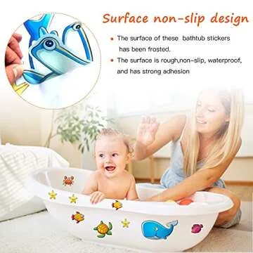 24PCS Non Slip Bathtub Stickers, Cartoon Marine Life Bath Tub Stickers, PVC Matte Bath Tub Slip Stickers for Kid's Room, Bathroom,Floor, Anti-Slip Appliques for Shower Surfaces