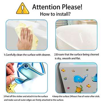 24PCS Non Slip Bathtub Stickers, Cartoon Marine Life Bath Tub Stickers, PVC Matte Bath Tub Slip Stickers for Kid's Room, Bathroom,Floor, Anti-Slip Appliques for Shower Surfaces