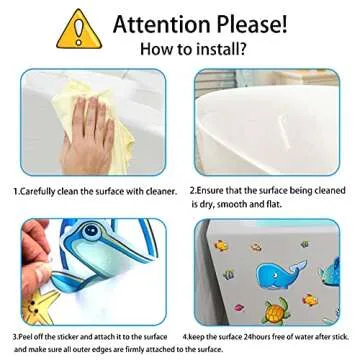 24PCS Non Slip Bathtub Stickers, Cartoon Marine Life Bath Tub Stickers, PVC Matte Bath Tub Slip Stickers for Kid's Room, Bathroom,Floor, Anti-Slip Appliques for Shower Surfaces