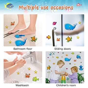 24PCS Non Slip Bathtub Stickers, Cartoon Marine Life Bath Tub Stickers, PVC Matte Bath Tub Slip Stickers for Kid's Room, Bathroom,Floor, Anti-Slip Appliques for Shower Surfaces