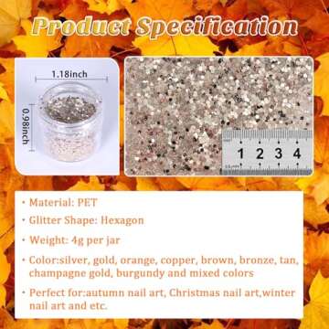 Laza Autumn Nail Glitter - 12 Colors Nail Art Glitter Powder Sequin Set for Gel Polish, Face, Body &...