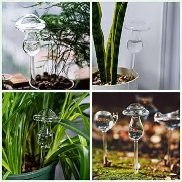 Kingbuy Mushroom Shaped Self-Watering Globes - 4 Pack Glass Automatic Plant Waterer for Indoor Outdoor Plants, Water Bulbs & Decorative Stakes for Plant Lovers