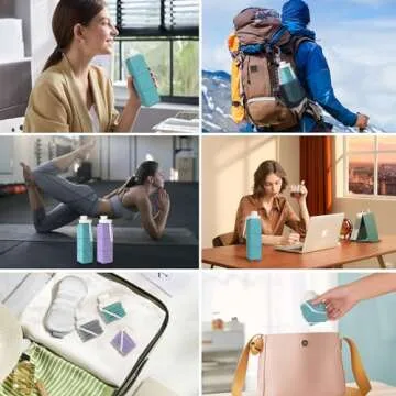 Popdigito Collapsible Water bottles Food-Grade BPA-Free Silicone Travel Bottles Leakproof Foldable Water Bottle 610ml for Travel Gym Hiking Camping Running Sport Lightweight portable water bottle