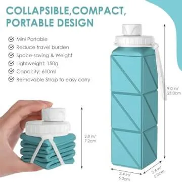 Popdigito Collapsible Water bottles Food-Grade BPA-Free Silicone Travel Bottles Leakproof Foldable Water Bottle 610ml for Travel Gym Hiking Camping Running Sport Lightweight portable water bottle