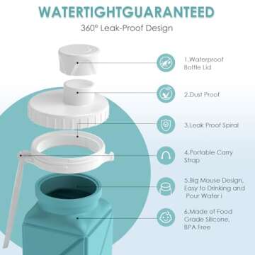 Popdigito Collapsible Water bottles Food-Grade BPA-Free Silicone Travel Bottles Leakproof Foldable Water Bottle 610ml for Travel Gym Hiking Camping Running Sport Lightweight portable water bottle