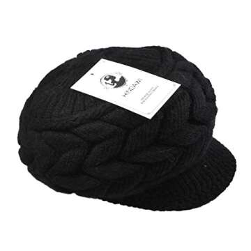 HINDAWI Women Winter Newsboy Hats Warm Knit Wool Snow Caps with Visor, Black