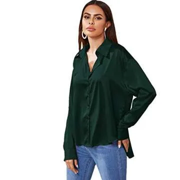 Elegant SOLY HUX Women’s Satin Button Down Shirt