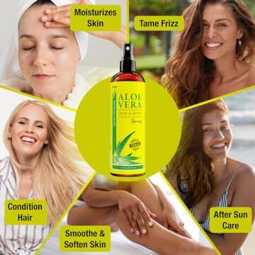 Seven Minerals, Organic Aloe Vera Spray for Body & Hair - From Freshly Cut Aloe Plant, Extra Strong,...