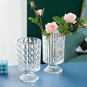 Glass Vase, Embossed Big Base Vase, Flower Vase Decorative for Home Office Wedding Holiday Party Celebrate. Hydroponic Green Plant Vase