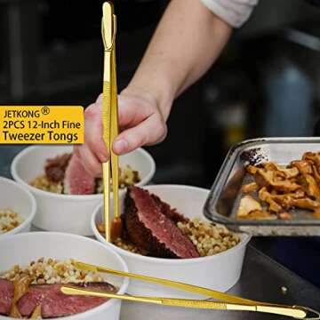 JETKONG 2 Pcs 12-Inch Cooking Tweezers Stainless Steel Food Tweezers Kitchen Tweezer Tongs (Gold)