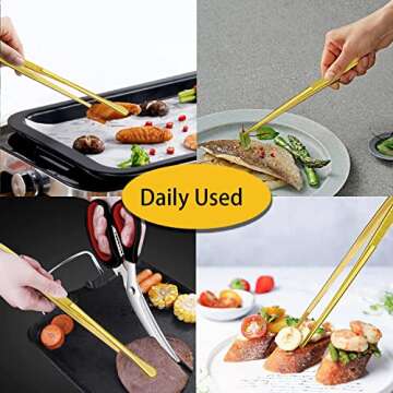 JETKONG 2 Pcs 12-Inch Cooking Tweezers Stainless Steel Food Tweezers Kitchen Tweezer Tongs (Gold)