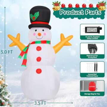 5 FT GOOSH Inflatable Christmas Snowman Decoration