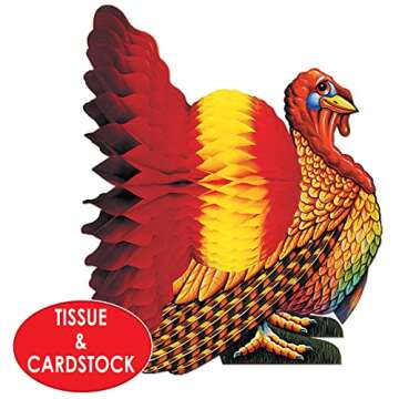 Beistle Colorful Tissue Turkey Centerpiece for Thanksgiving