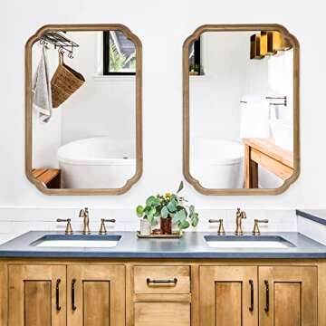 HOMECOOKIN Bathroom Mirrors for Wall, Rounded Corner Arch Farmhouse Bathroom Mirror for Bedroom or L...