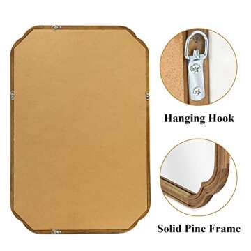 HOMECOOKIN Bathroom Mirrors for Wall, Rounded Corner Arch Farmhouse Bathroom Mirror for Bedroom or Living Room Wall Decor, Rustic Wood Frame Mirror, 24" x 36", Natural