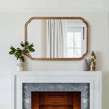HOMECOOKIN Bathroom Mirrors for Wall, Rounded Corner Arch Farmhouse Bathroom Mirror for Bedroom or Living Room Wall Decor, Rustic Wood Frame Mirror, 24" x 36", Natural