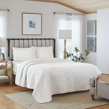 Laura Ashley Felicity Collection Quilt Set-100% Cotton, Reversible, All Season Bedding with Matching...