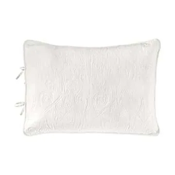 Laura Ashley Felicity Collection Quilt Set-100% Cotton, Reversible, All Season Bedding with Matching Sham(s), Pre-Washed for Added Softness, Queen, White