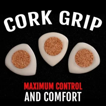 Black Mountain Handcrafted Tagua Guitar Picks with Embedded Cork Grip – Four Pack – Warm Tone for Acoustic & Electric Guitars, 2.5 mm Heavy Gauge Thickness, Unique Jewelry-Like Design