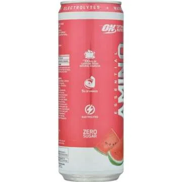 Optimum Nutrition Amino Energy Sparkling Hydration Drink, Electrolytes, Caffeine, Amino Acids, BCAAs, Sugar Free, Watermelon, 12 Fl Oz, 12 Pack (Packaging May Vary)