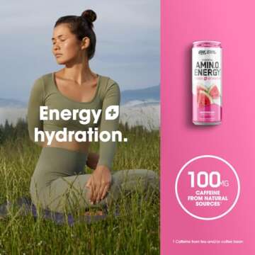 Optimum Nutrition Amino Energy Sparkling Hydration Drink, Electrolytes, Caffeine, Amino Acids, BCAAs, Sugar Free, Watermelon, 12 Fl Oz, 12 Pack (Packaging May Vary)